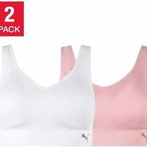 NWT Puma Womens Seamless Drycell Sports Bra 2 Pack Pink/White Size S $60 VV057